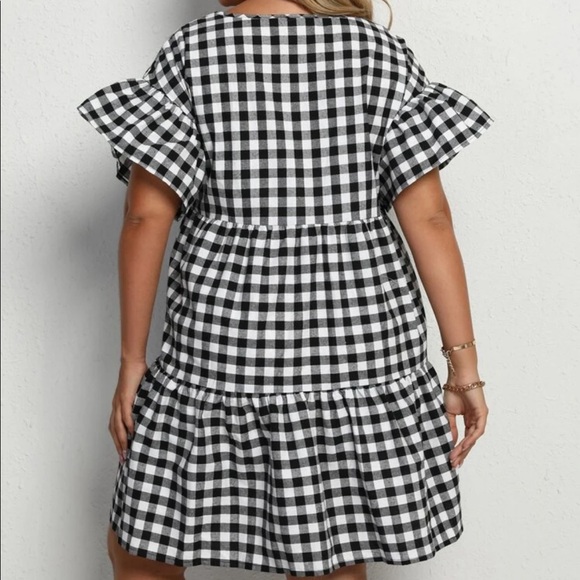 Boho plus size gingham flounce sleeve dress - Picture 7 of 12